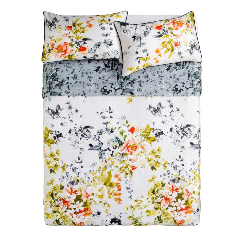 KAS Verena Double Bed Luxury Cotton Sateen Quilt Cover Set with Watercolour Flowers