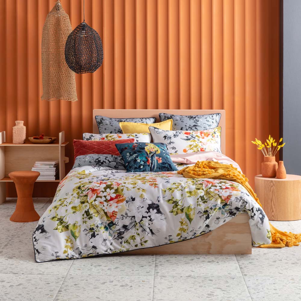 KAS Verena Double Bed Luxury Cotton Sateen Quilt Cover Set with Watercolour Flowers