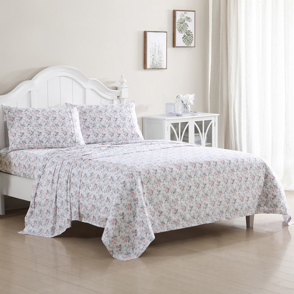 Single Bed Laura Ashley Geneva Blush and Grey Soft Floral Sheet Set