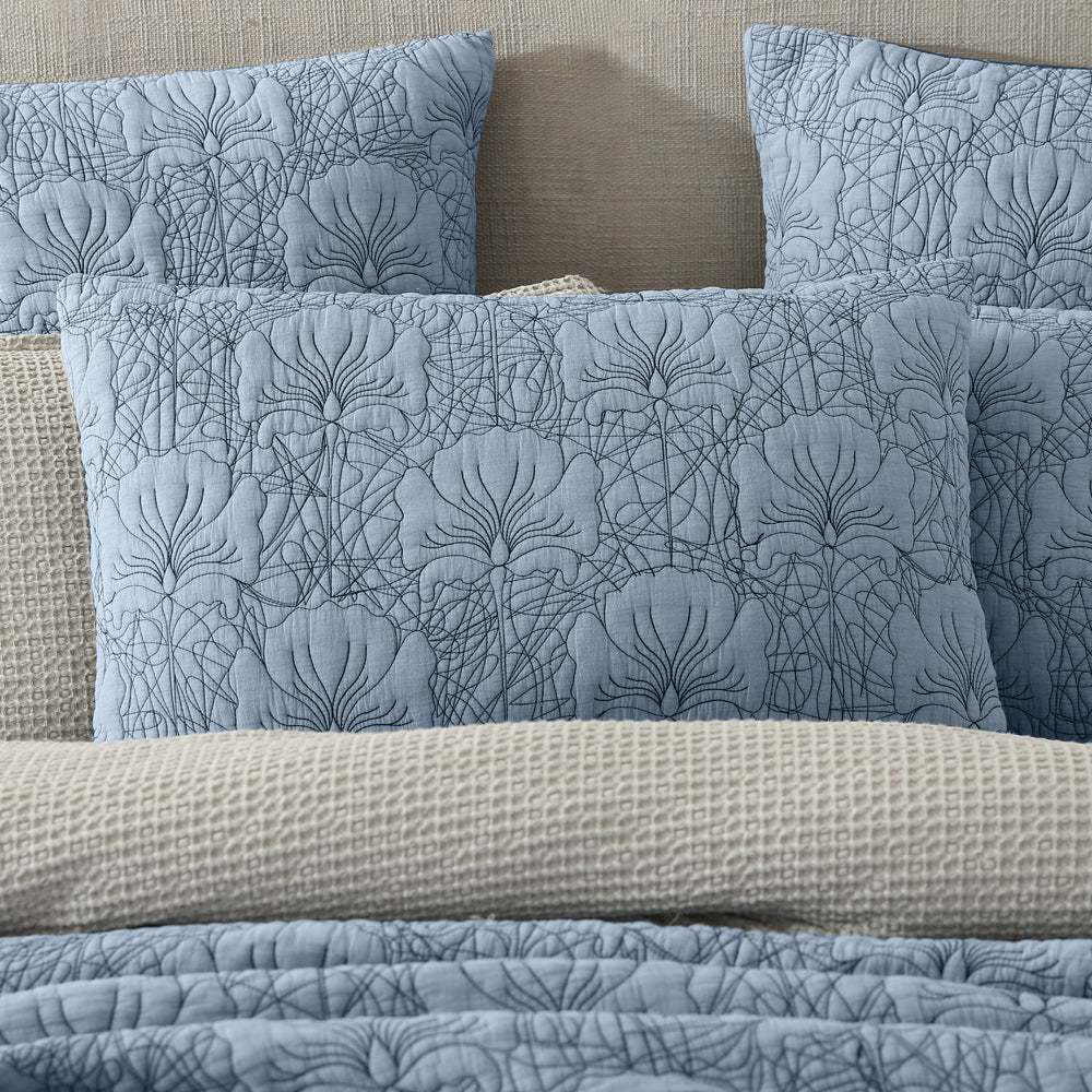 Lilian Denim Pillowsham Set of 2 with Elegant Floral Design