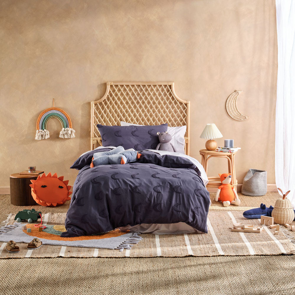 Navy Queen Bed Moon Gaze Quilt Cover Set for Kids