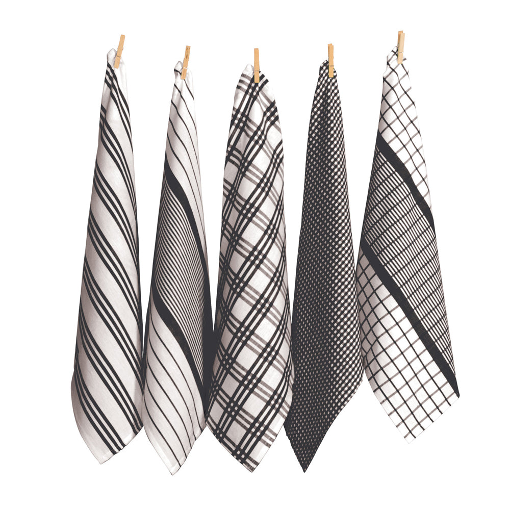 RANS Milan Black Tea Towel Set - Pack of 5 High - Quality Kitchen Linens