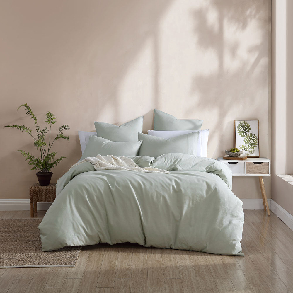 Ultra - Soft Serene Celadon Quilt Cover Set for Super King Bed