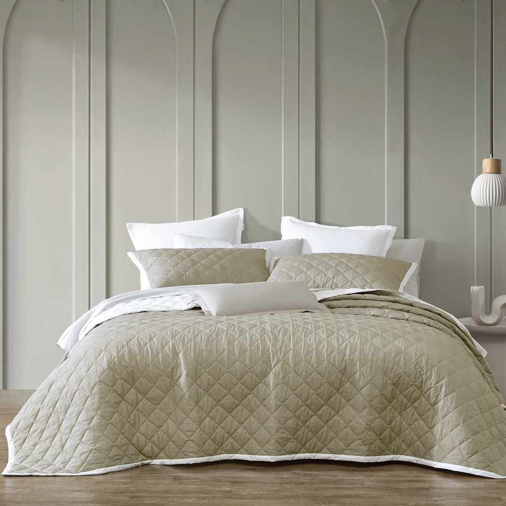 Essex Olive Herringbone Bedspread for Queen-Size Bed