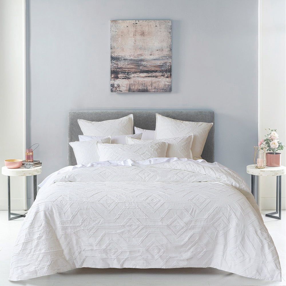 Bianca Kora White Queen-Sized Easy-Care Quilt Cover Set