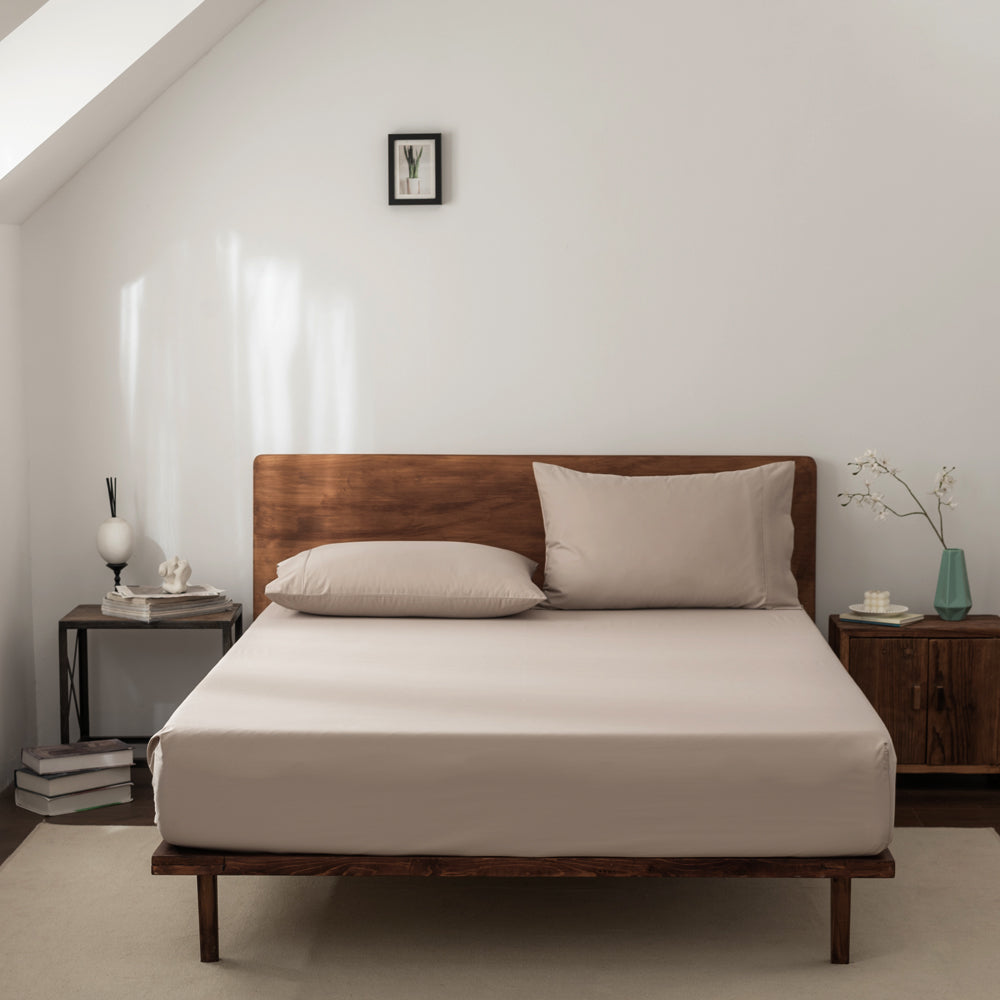 Casey Queen Size 60cm 400 Thread Count Cotton Linen Fitted Sheet and Pillowcase Bedding Combo