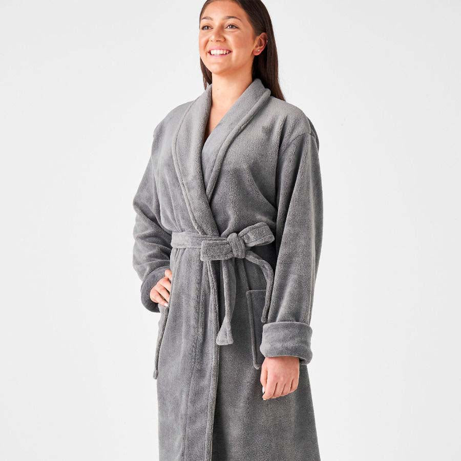 Luxurious Charcoal Plush Bathrobe - One Size Fits Most Adults