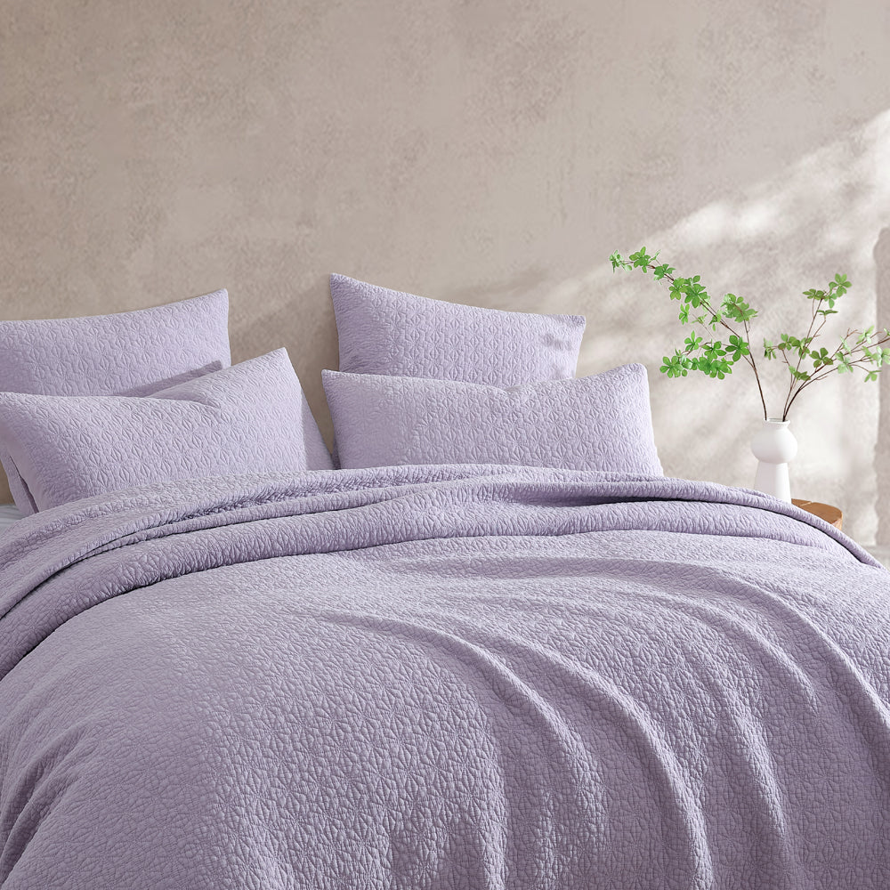 Platinum Logan and Mason Kayo Lilac Bed Coverlet for Queen or King Size Beds - A Contemporary Bedroom Decor Piece
