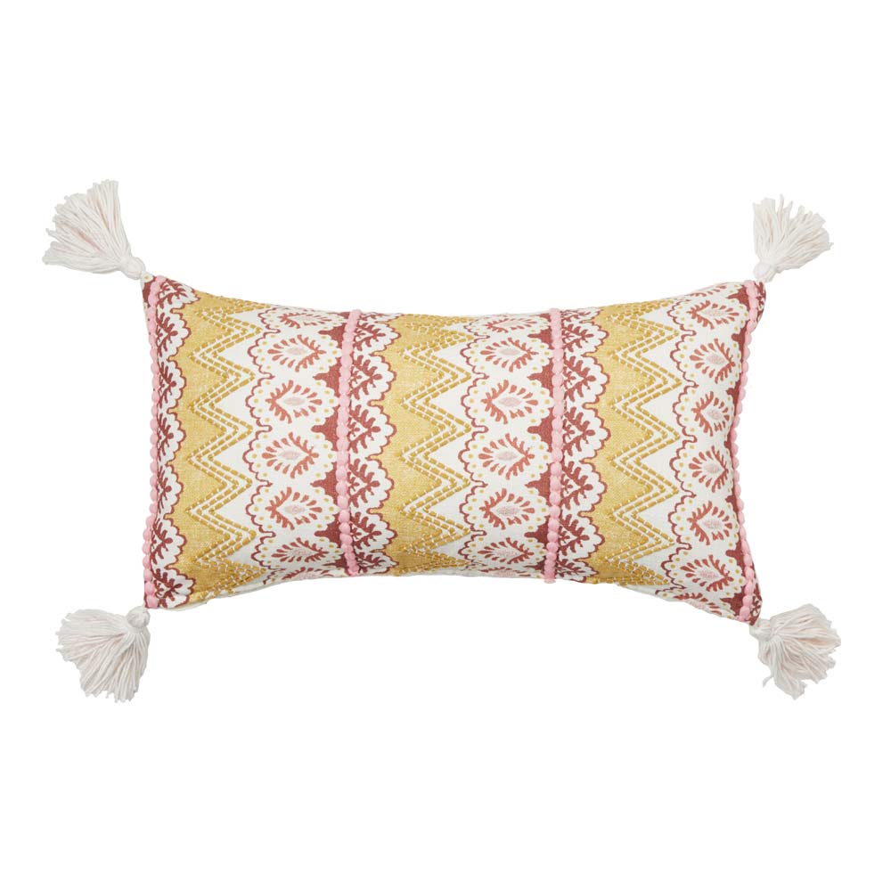 Chelsea Ochre Multicolored Long-Stuffed Decorative Cushion for Couch and Bed