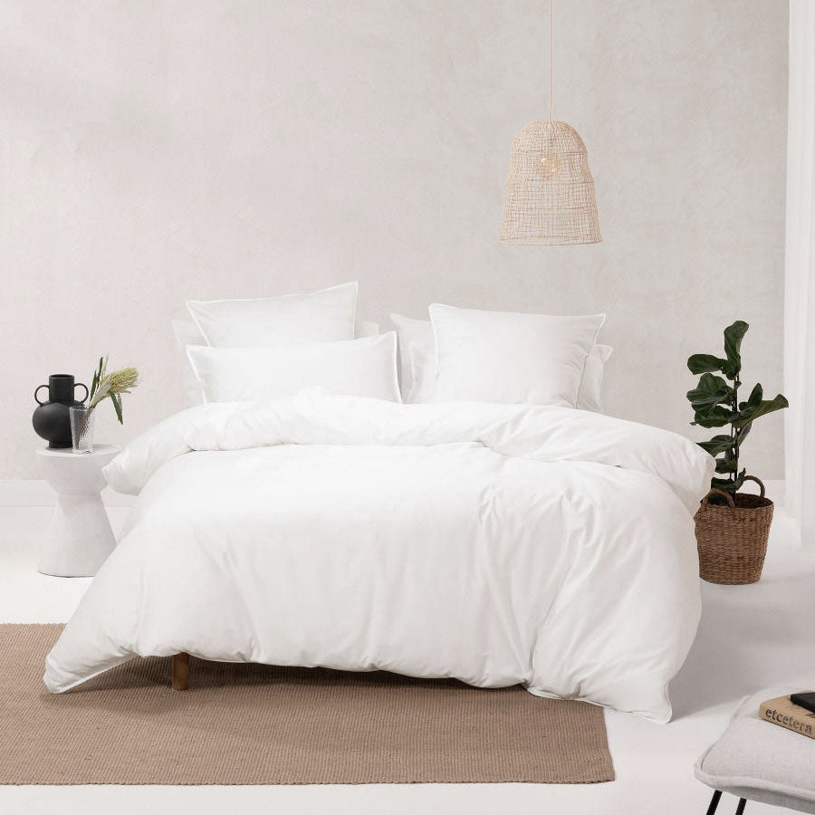 Linen House Nara King - Sized Bed Bamboo Cotton Quilt Cover Set in Elegant White Color