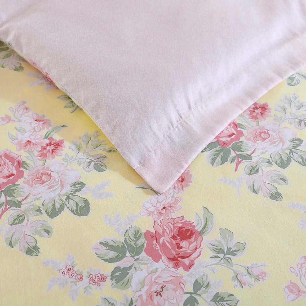 Laura Ashley Melany Double Bed Quilt Cover Set in Sunny Yellow with Pink Florals