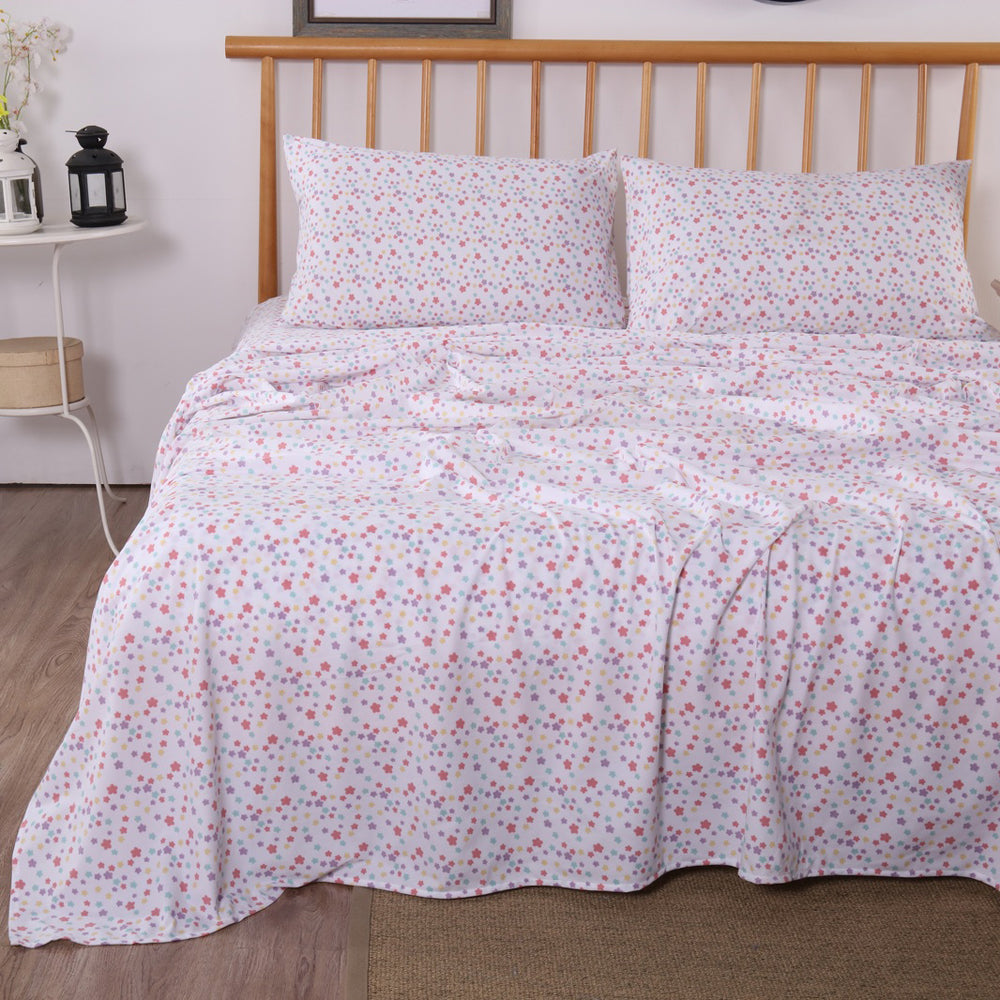 Soft Micro Flannel Star Track Sheet Set for Double Bed