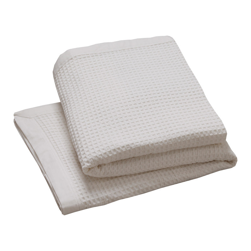 Luxurious White Cotton Waffle Bed Blanket for King Single or Double Beds