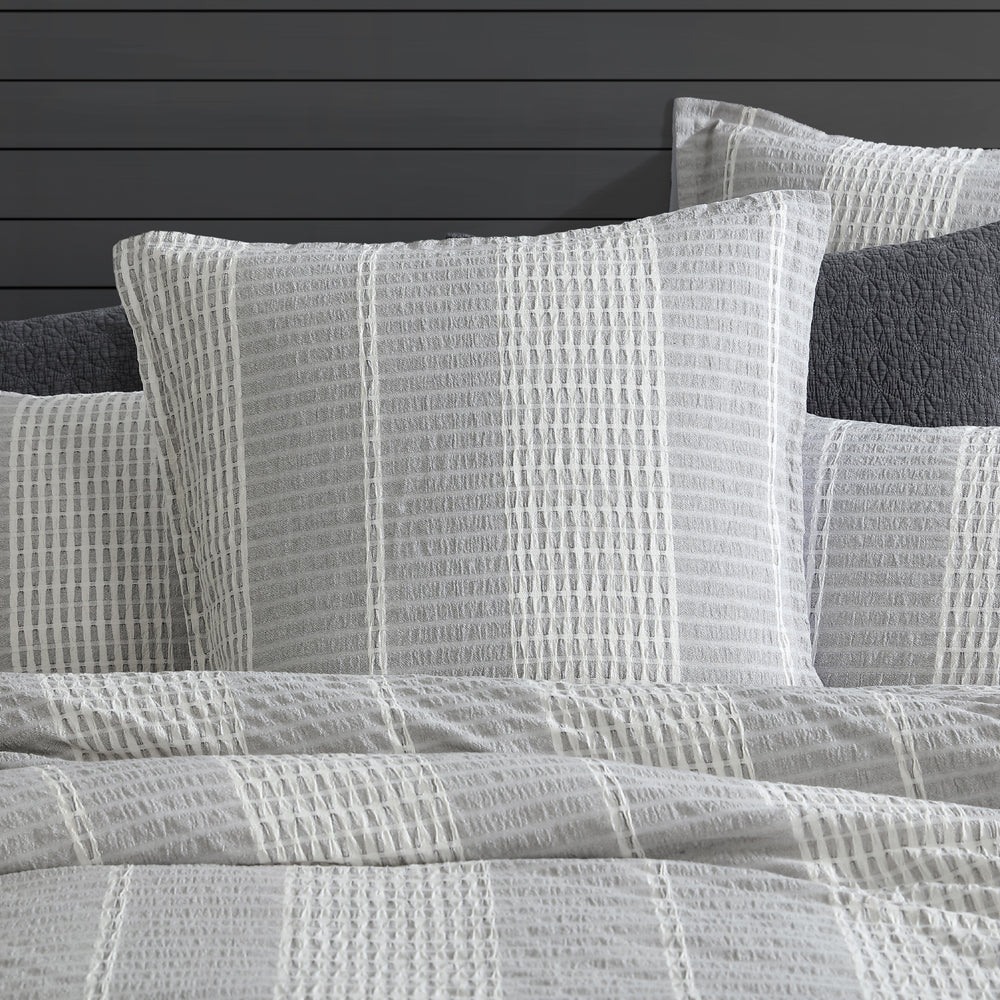 Hurley Charcoal European Pillowcase with Graphic Stripe and Subtle Texture