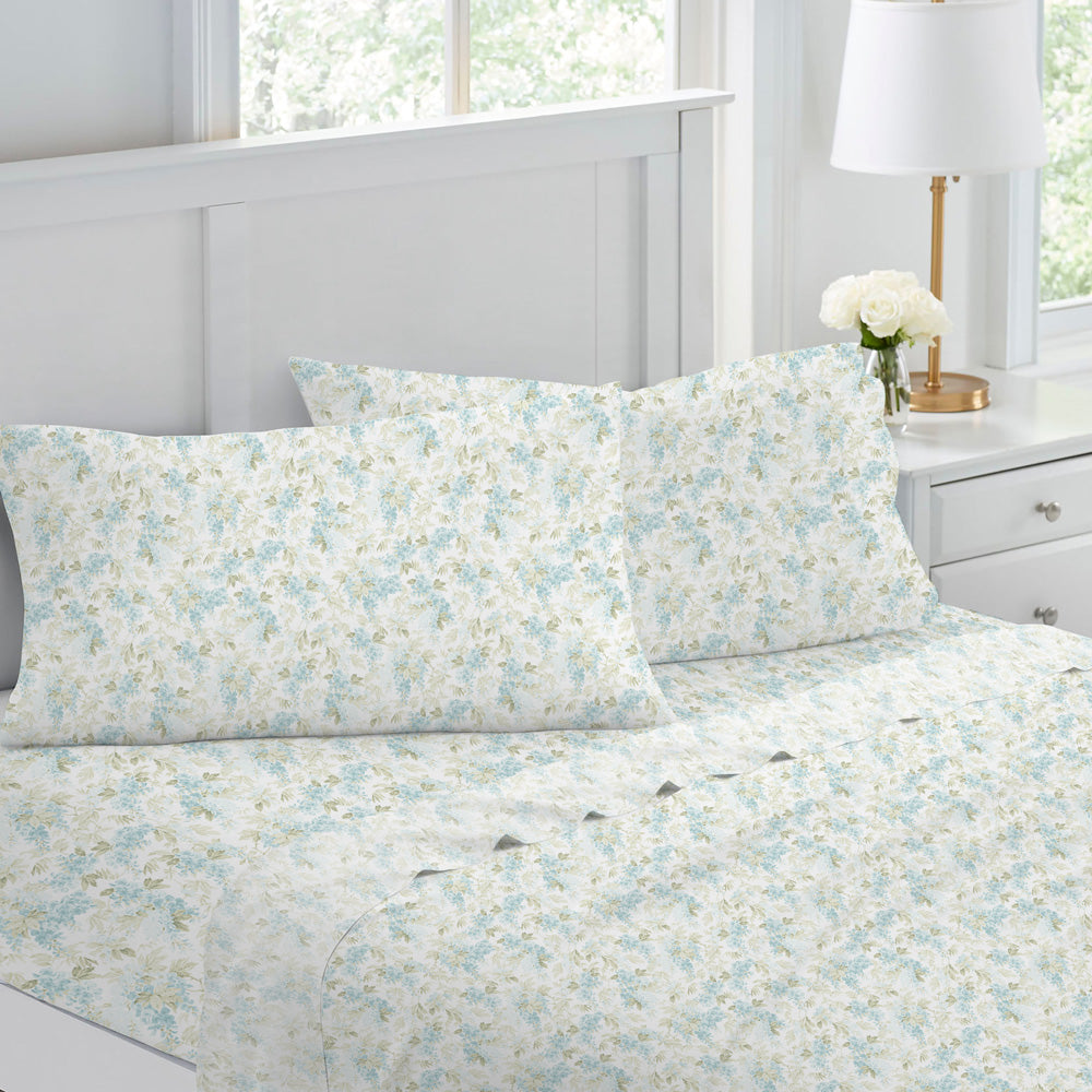 Laura Ashley King-Size Rena Teal Sheet Set with Cottage Charm
