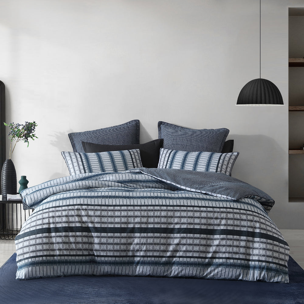 Stylish Mason Indigo Quilt Cover Set for Queen - Sized Bed
