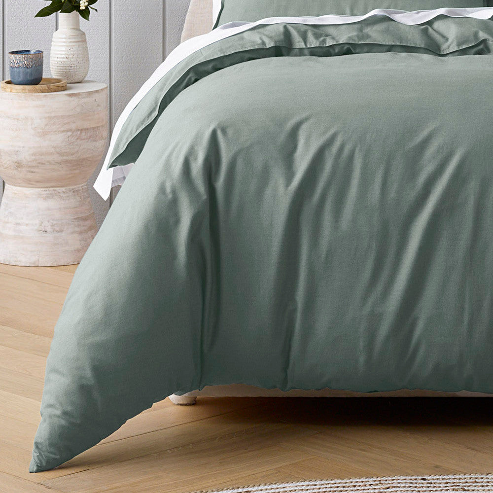 Bianca Organic Cotton Queen Bed Riviera Green Quilt Cover Set
