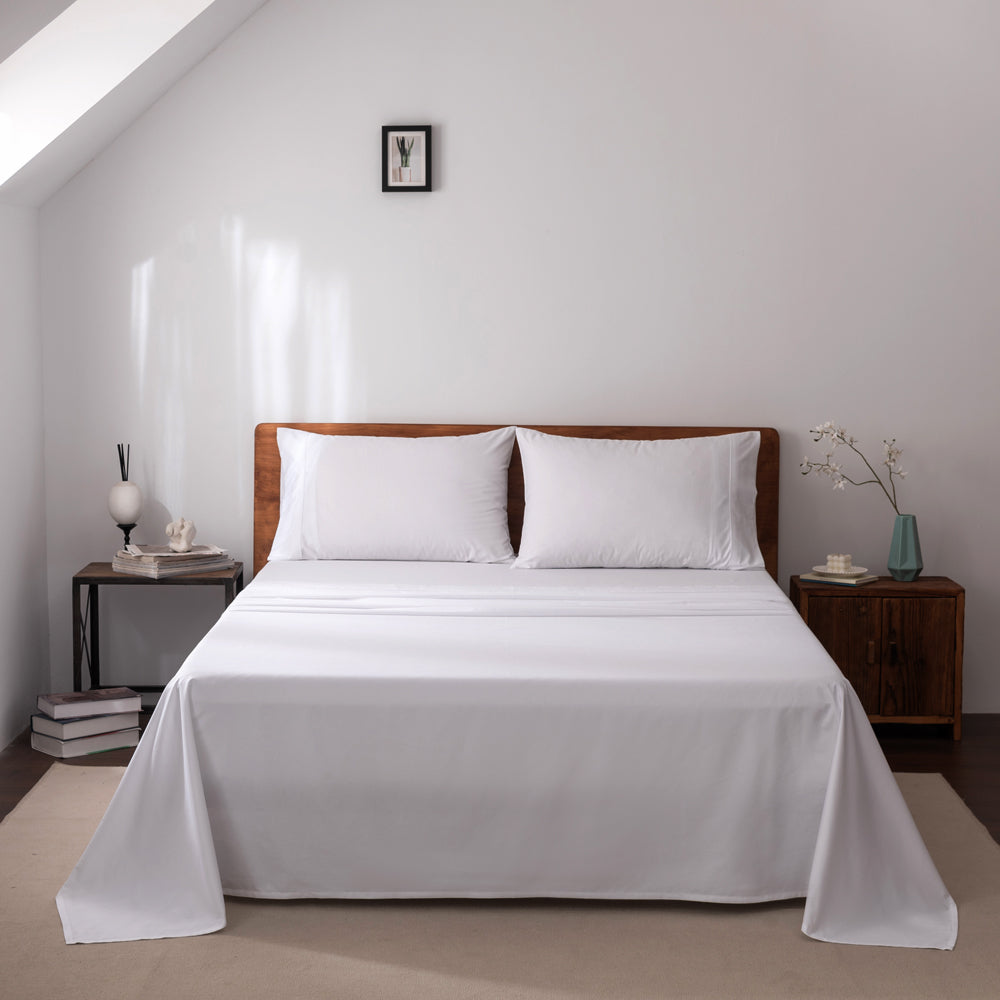 Luxurious 400TC White Casey Cotton Sheet Set for Split King Bed 40cm