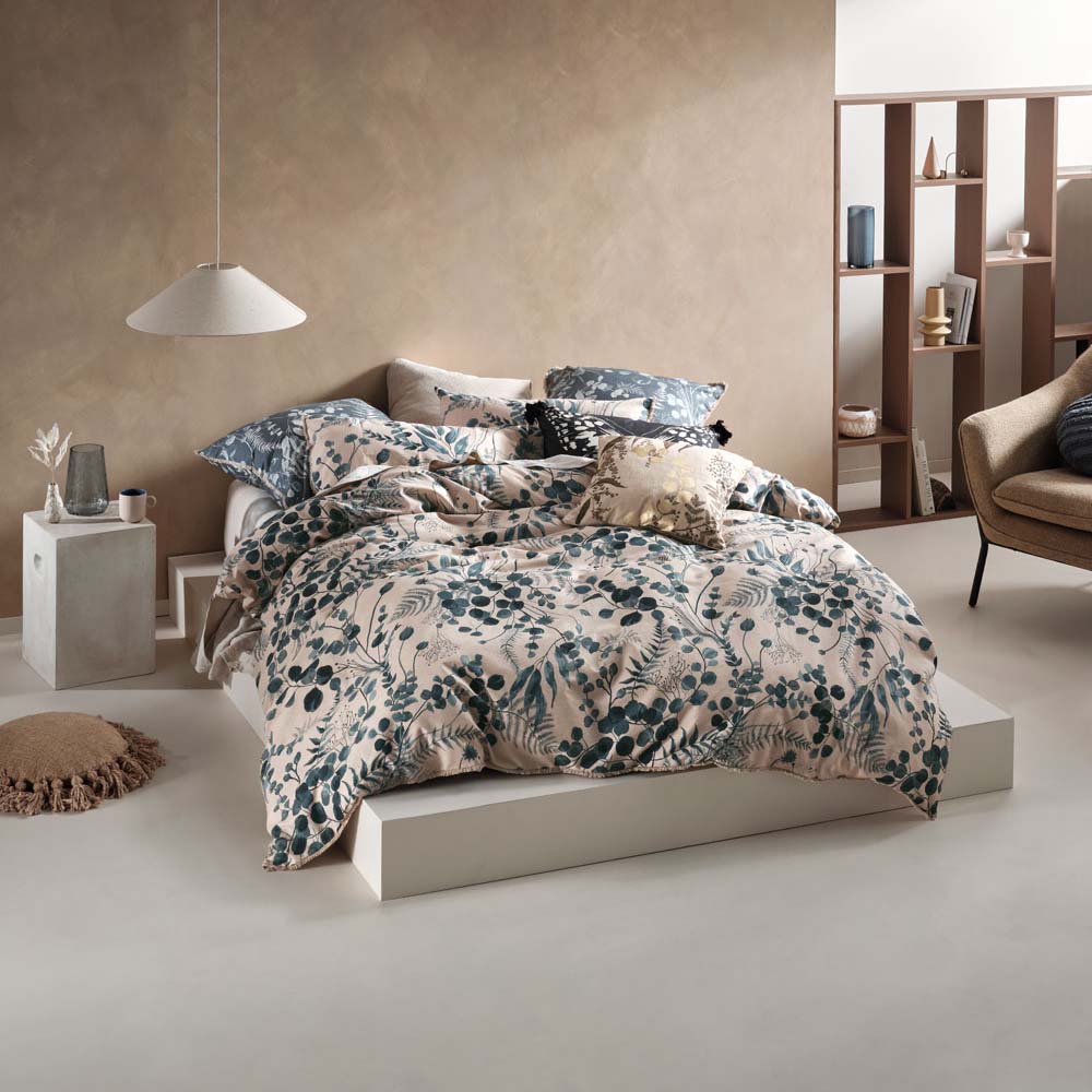Linen House Nellie Double Bed Petrol Blue Quilt Cover Set with Fringe
