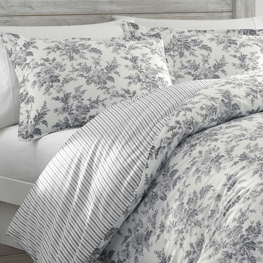 Laura Ashley Annalise Single Bed Quilt Cover Set - A Relaxing Bedroom Essential with Floral Toile and Shirting Stripe Accents
