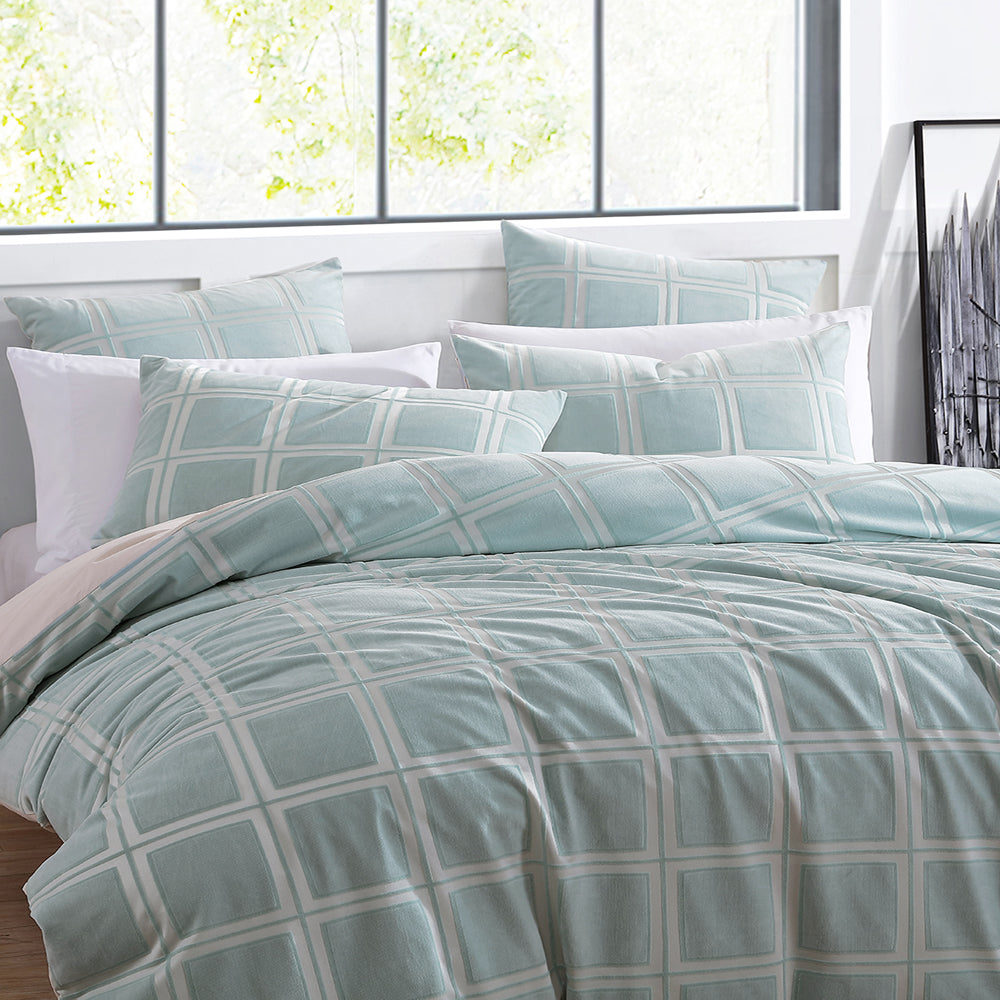 Stylish Seafoam Rowan Quilt Cover Set for King - Sized Bed