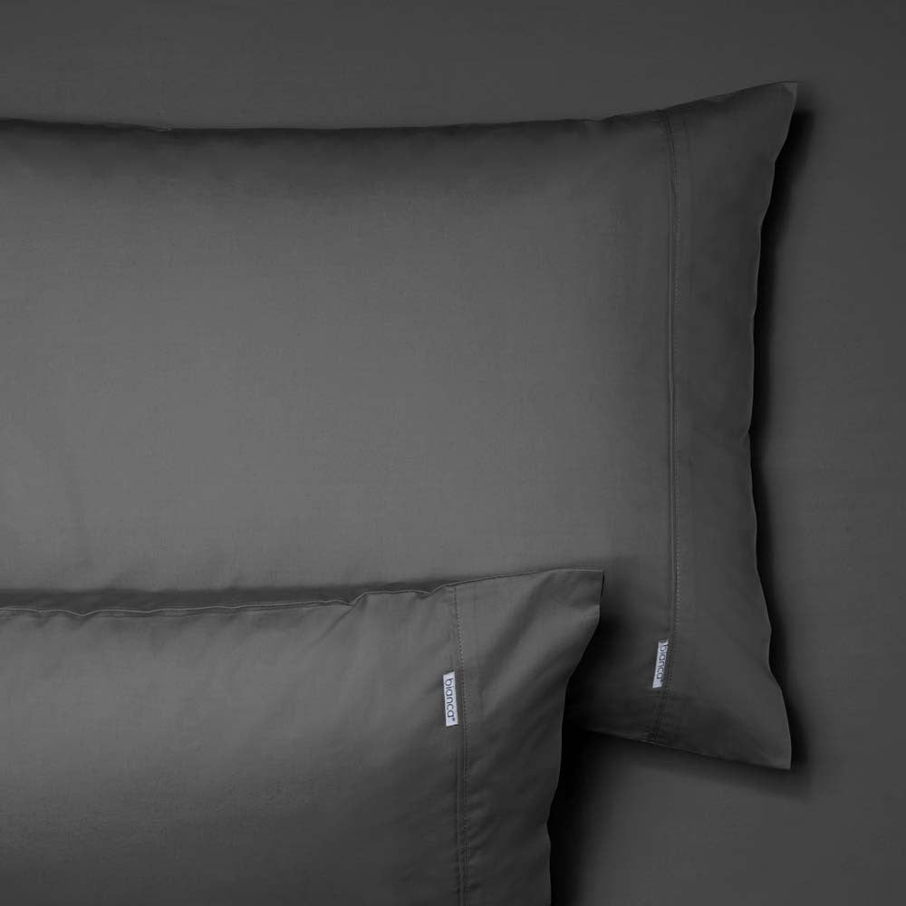 Heston Long Single Bed 300TC 100% Cotton Percale Fitted Sheet & Pillowcase Combo in Charcoal