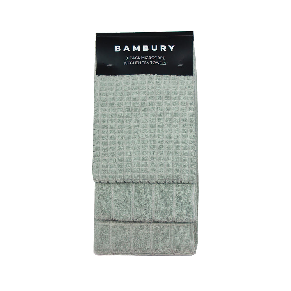 Three-Piece Set of Sage-Colored Microfiber Tea Towels for Kitchen Use