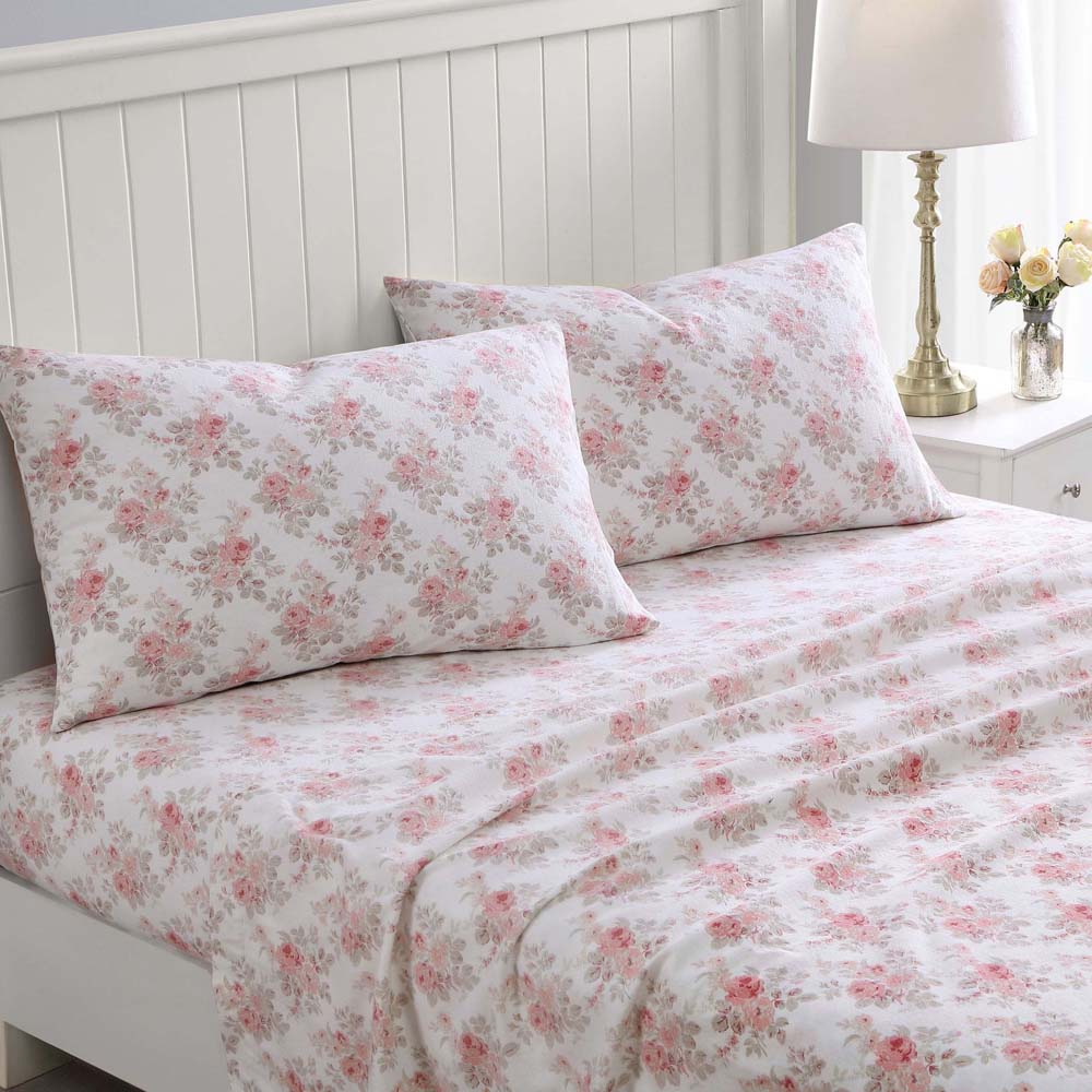 Lisalee Single Bed Soft Pink Flannelette Sheet Set with Elegant Design