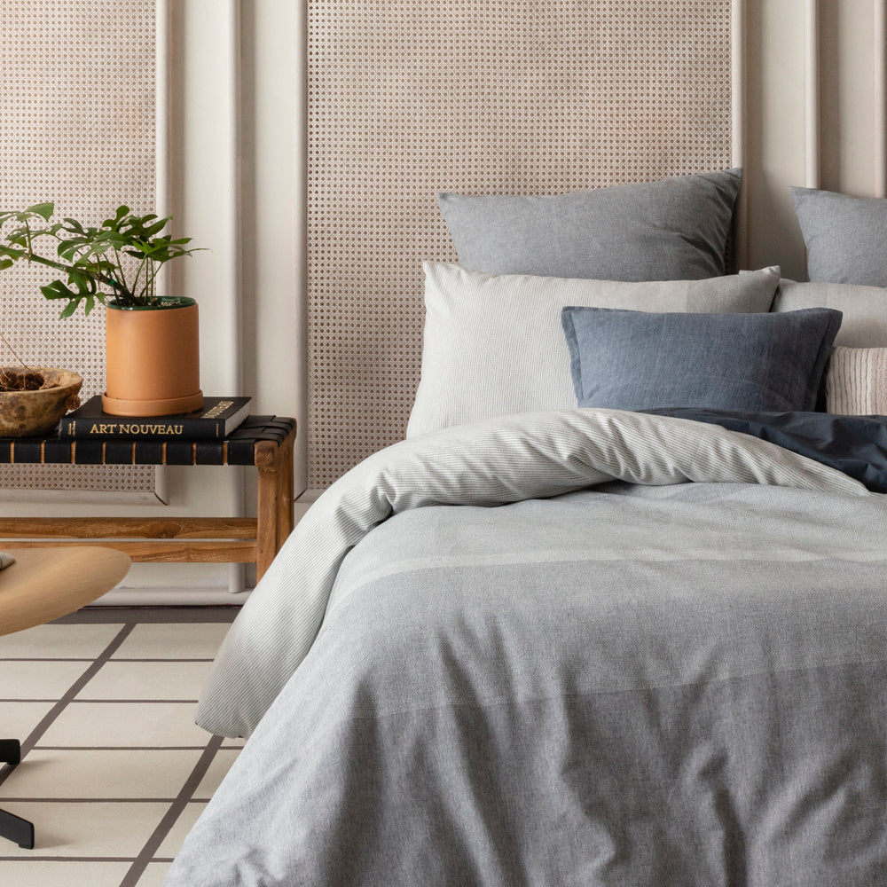 KAS Carter Navy Queen-Size Quilt Cover Set for a Modern Bedroom