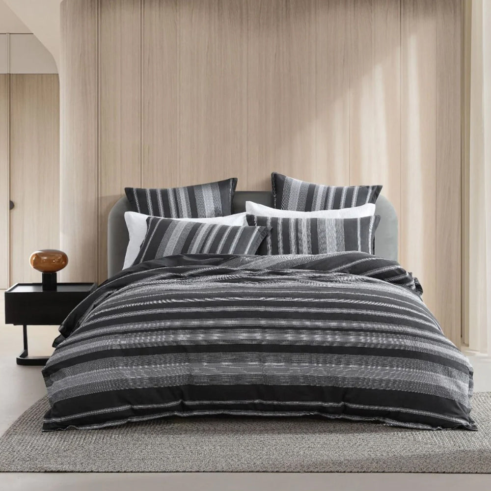 Super King Hunter Charcoal Quilt Cover Set with Modern Stripe Design