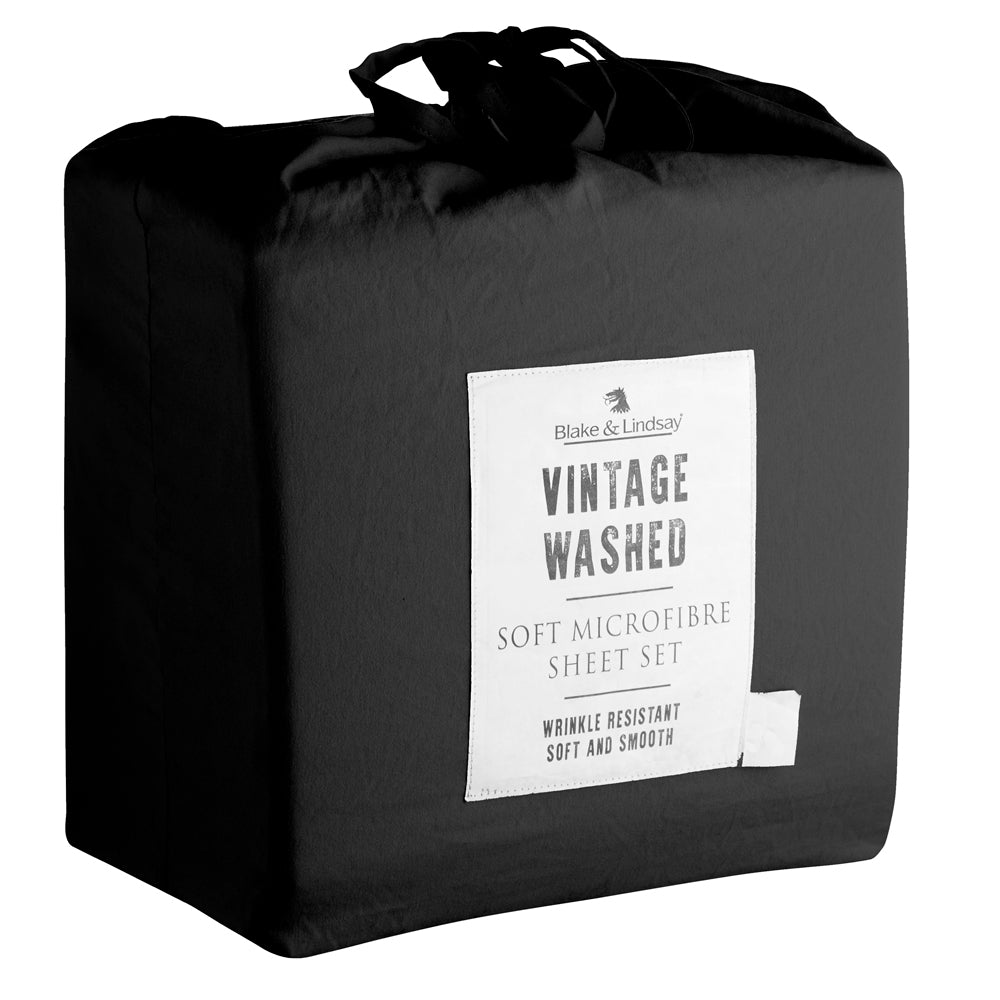 Charcoal Vintage Washed Microfibre Sheet Set for Queen - Sized Bed