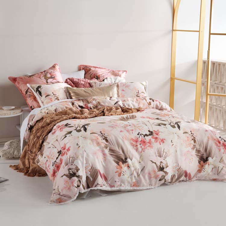 Double Bed Linen House Holidae Petal Quilt Cover Set with Decorative Fringes and Foil - Printed Cushion