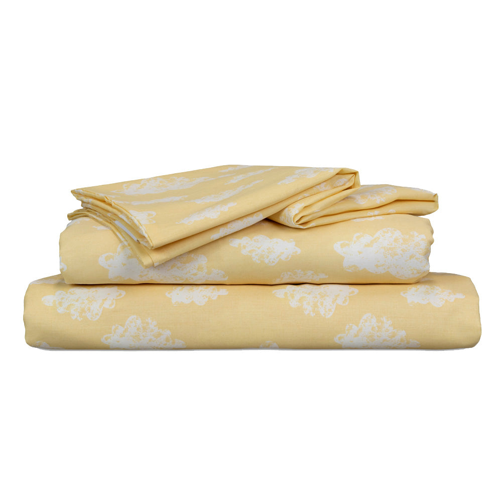 Single Bed Clouds Yellow Bed Sheet Set for Jelly Bean Kids