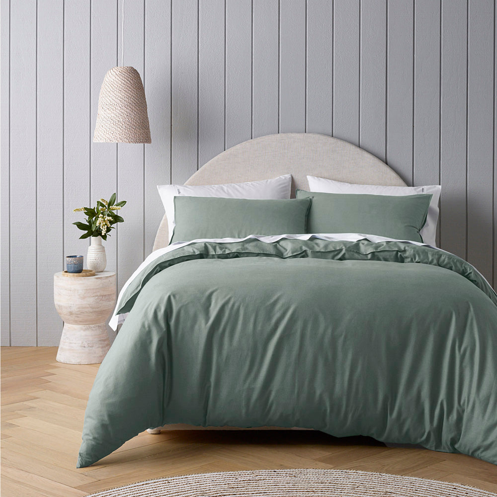 Bianca Organic Cotton Queen Bed Riviera Green Quilt Cover Set
