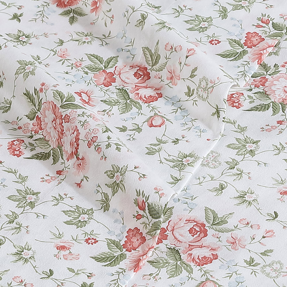 Queen-Size Laura Ashley Lillian Coral Sateen Cotton Sheet Set
