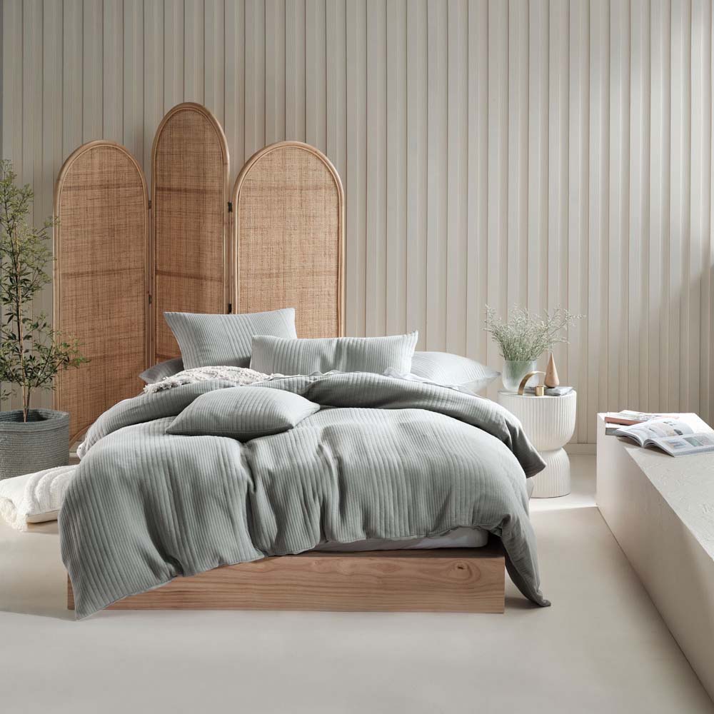 Linen House Osmond Smoke Single Bed Quilt Cover Set - Striped Design, Knitted Jersey, Polyester Fill