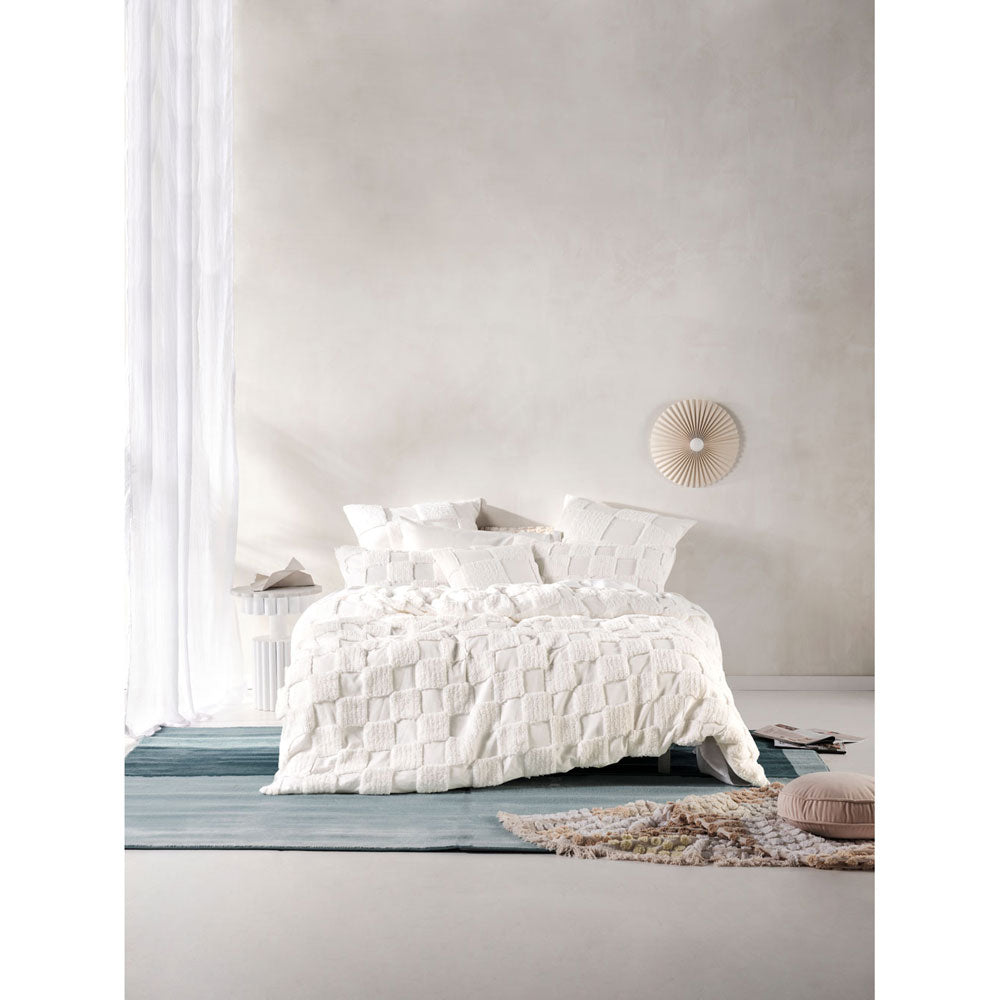 Double Bed Linen House Memphis White Chenille Quilt Cover Set with Checkerboard Pattern