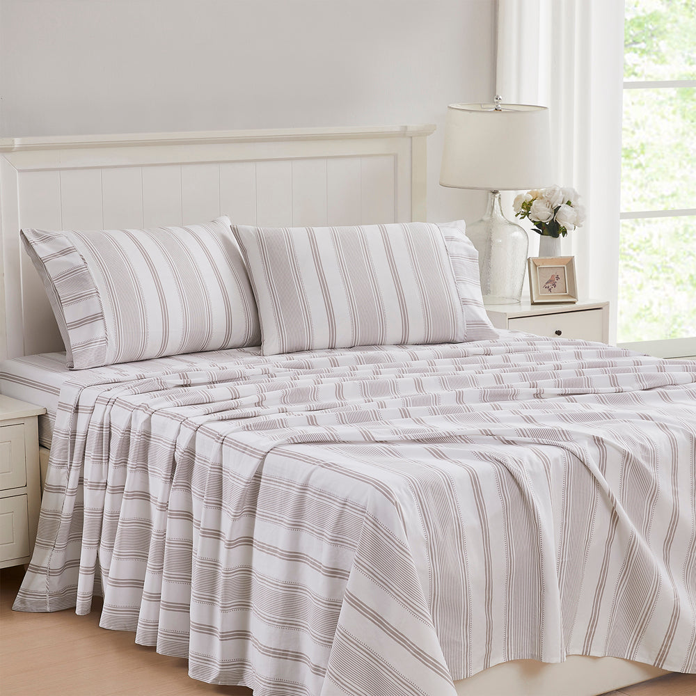 Laura Ashley Double Bed Heacham Stripe Truffle Bed Sheet Set