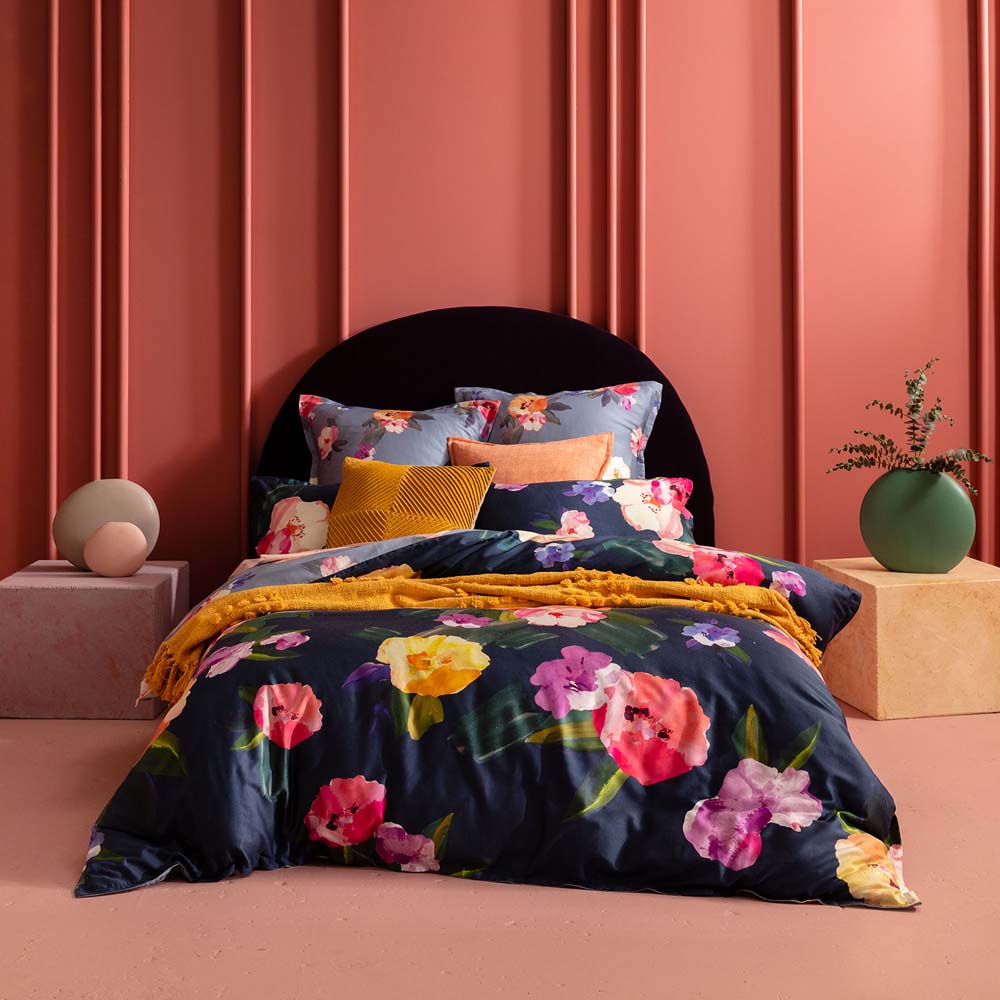 KAS Kelisa Multi - Shimmery Navy Double Bed Quilt Cover Set