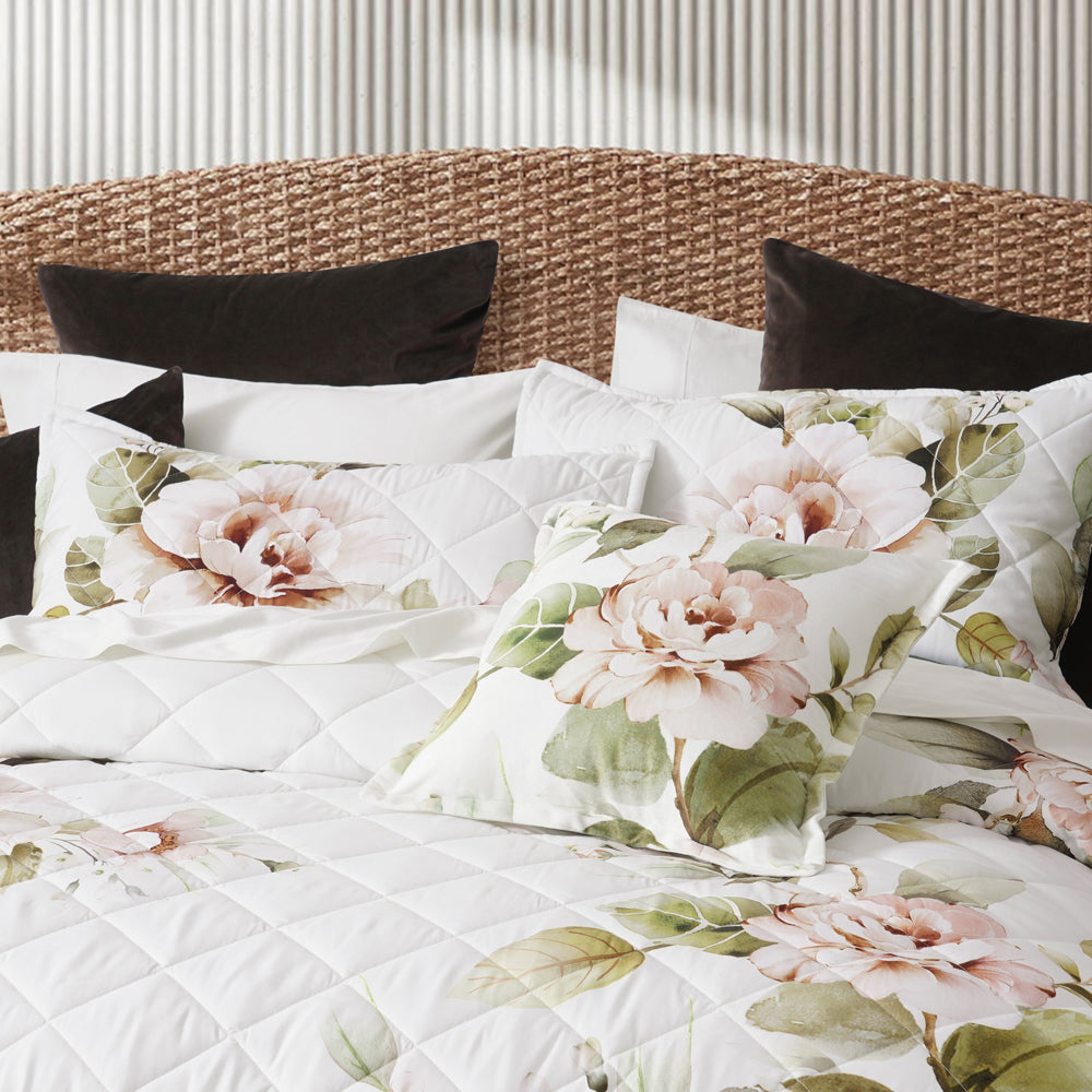 Rosalia White Bed Coverlet Set for Single or Double Beds - A Springtime Floral Delight