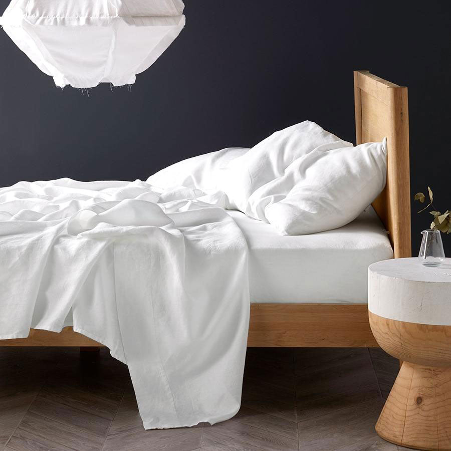 Nimes All - Season White Linen Sheet Set for Queen - Size 50cm Bed