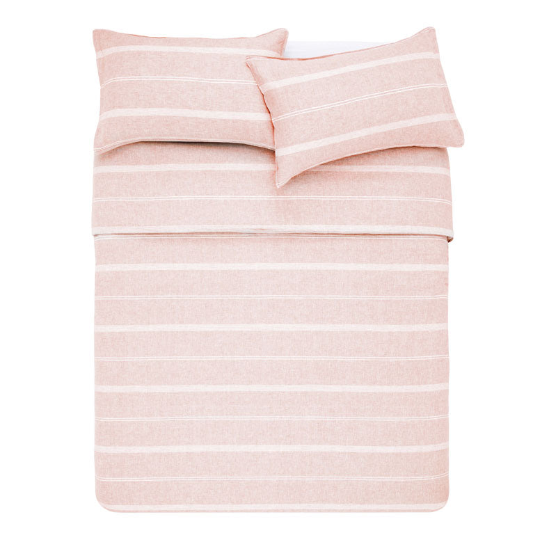 Balmoral Blush Linen - Cotton Double Bed Quilt Cover Set with Simple Stripe Design