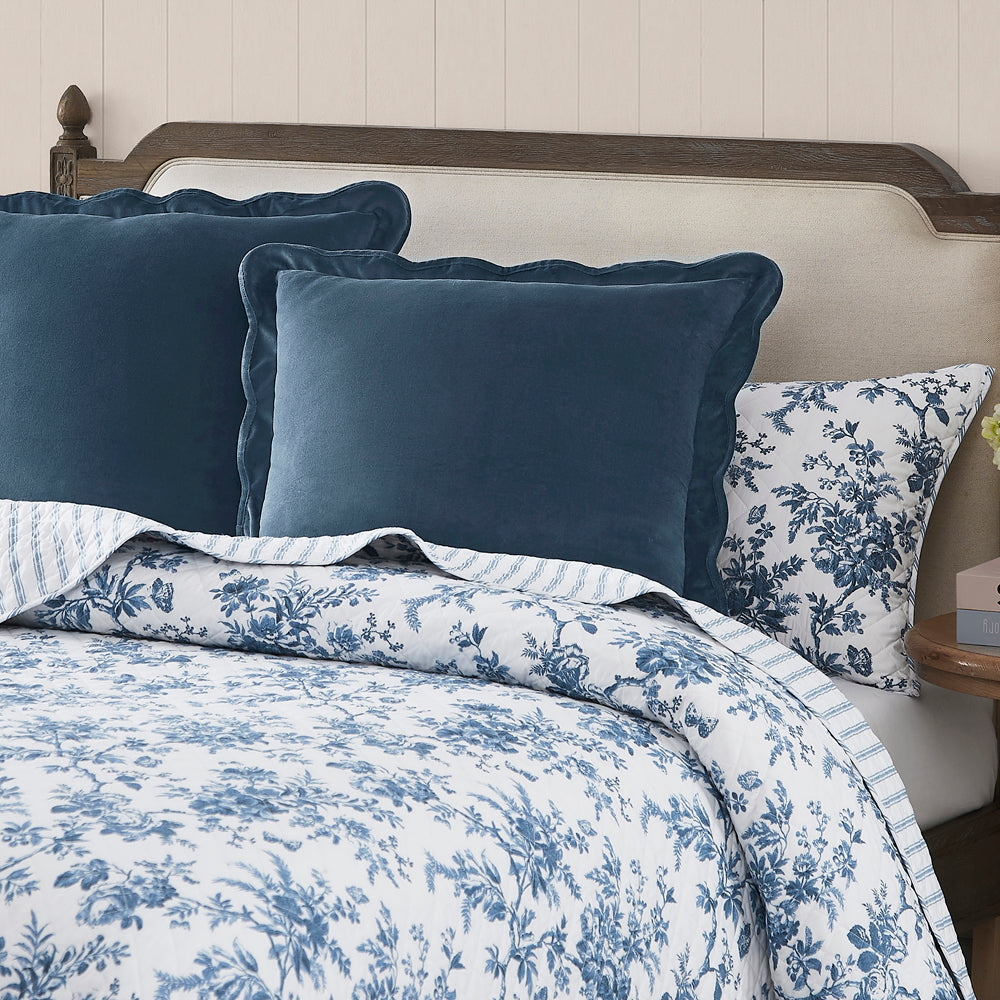 Laura Ashley Walled Garden Midnight Blue Bed Coverlet for Queen-Sized Bed