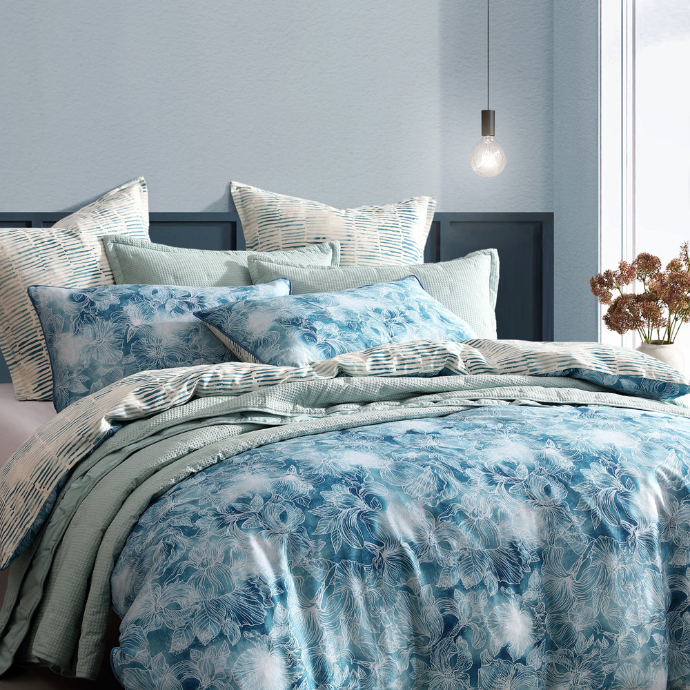 King - Sized Logan and Mason Kiama Blue Quilt Cover Set for a Relaxing Bedroom Ambiance
