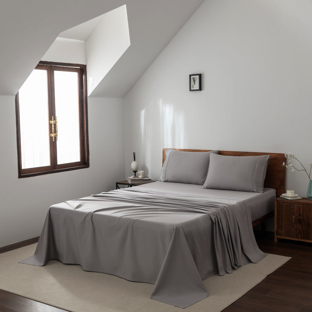 400TC Pewter Casey Cotton Sheet Set for Split Queen Bed 50cm