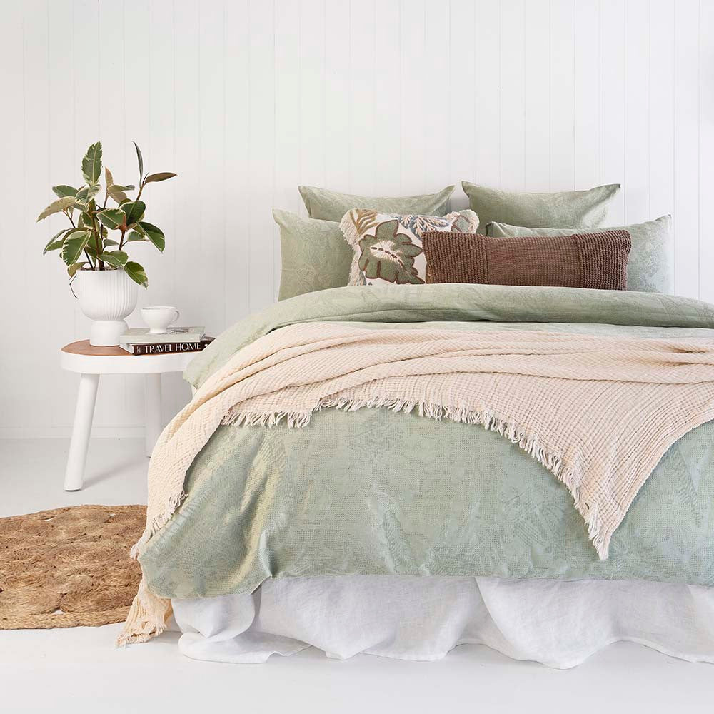 Bambury Karridale Sage Green King Bed Quilt Cover Set with Leaf Pattern