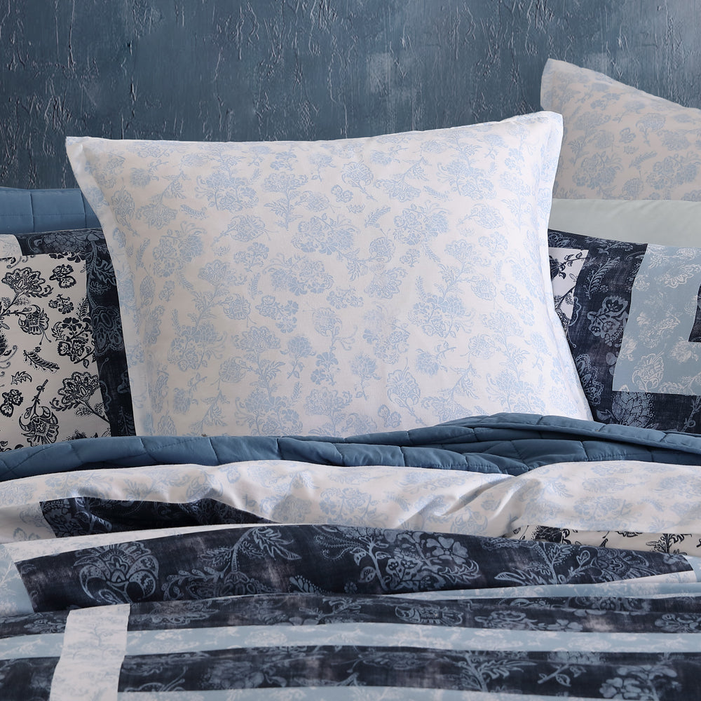 Soft and Calming Kai European Pillowcase with White and Blue Floral Design