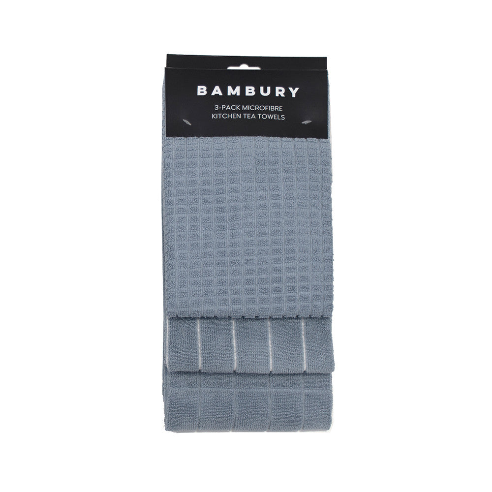 3-Pack Blue Microfibre Tea Towels with Unique Patterns