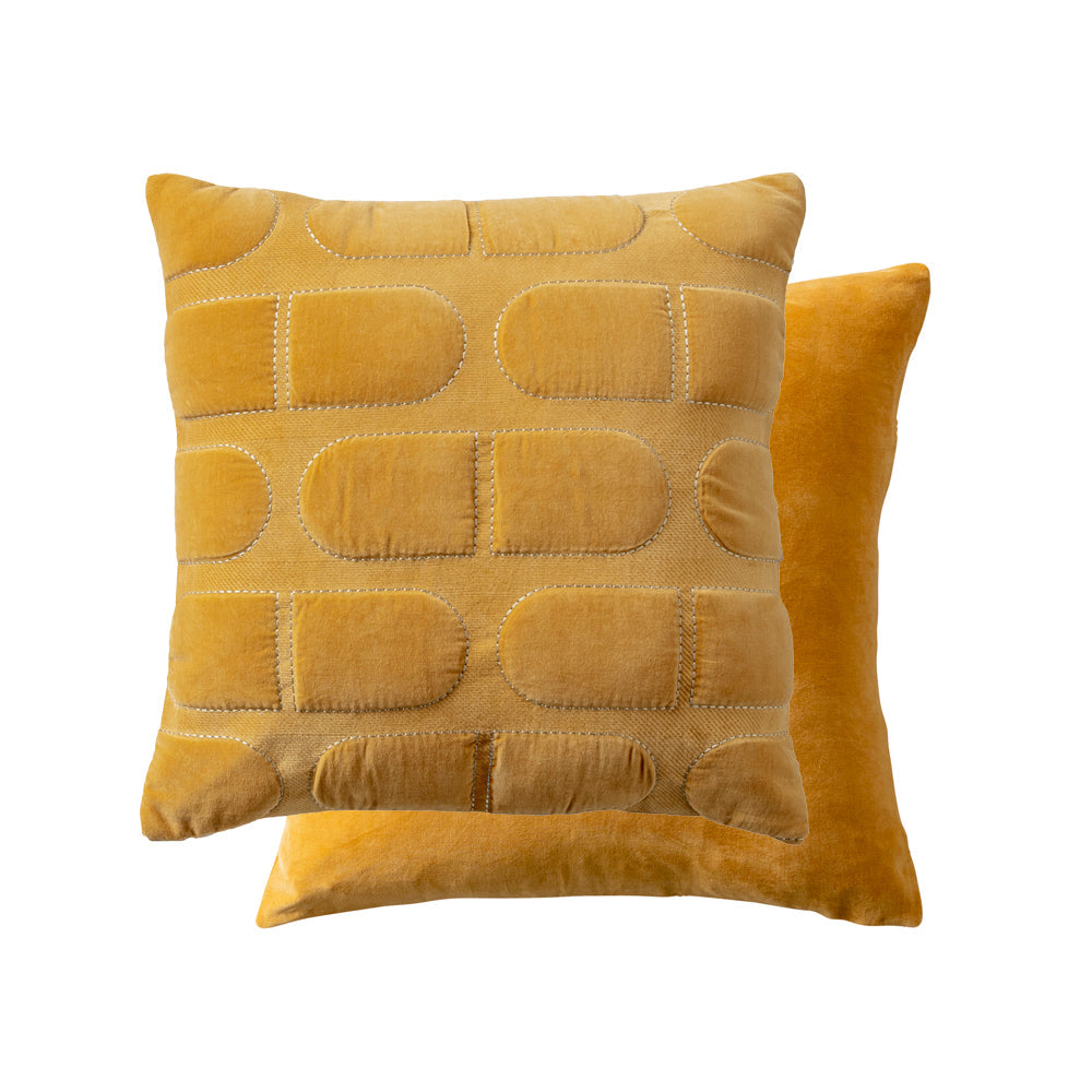 KAS Heda Mustard Soft Cotton Square Quilted Filled Decorative Cushion
