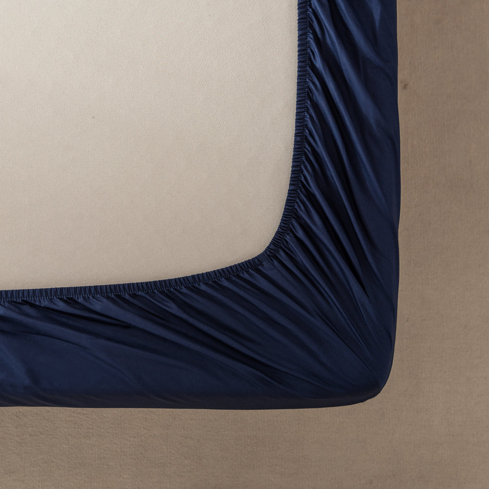 Navy King Size 60cm 400TC Casey Cotton Bed Sheet Set for Ultimate Comfort